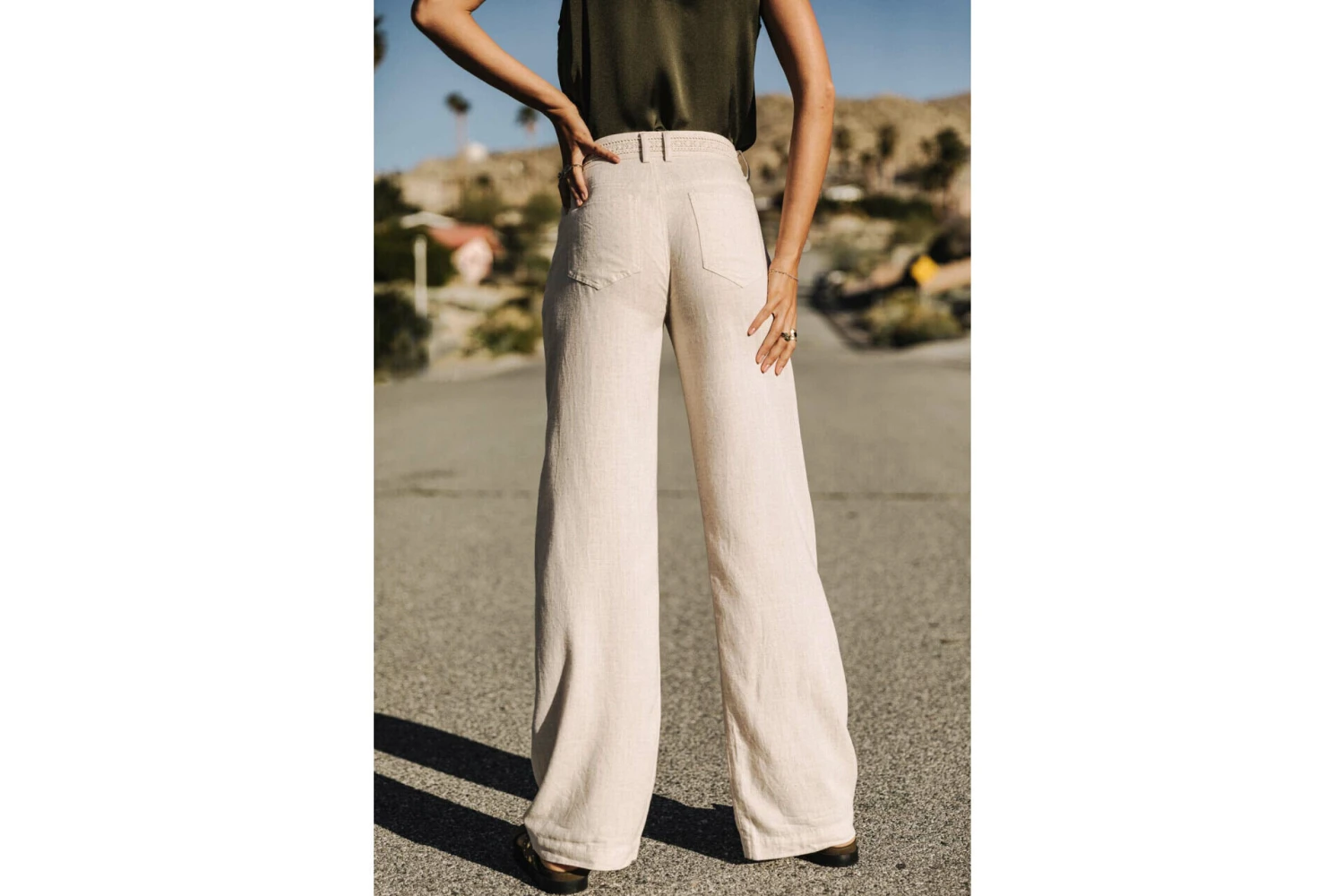 Freeman T. Porter Agatha Plain Linen Pantalon Large Femme, Simply Taupe – Image 2