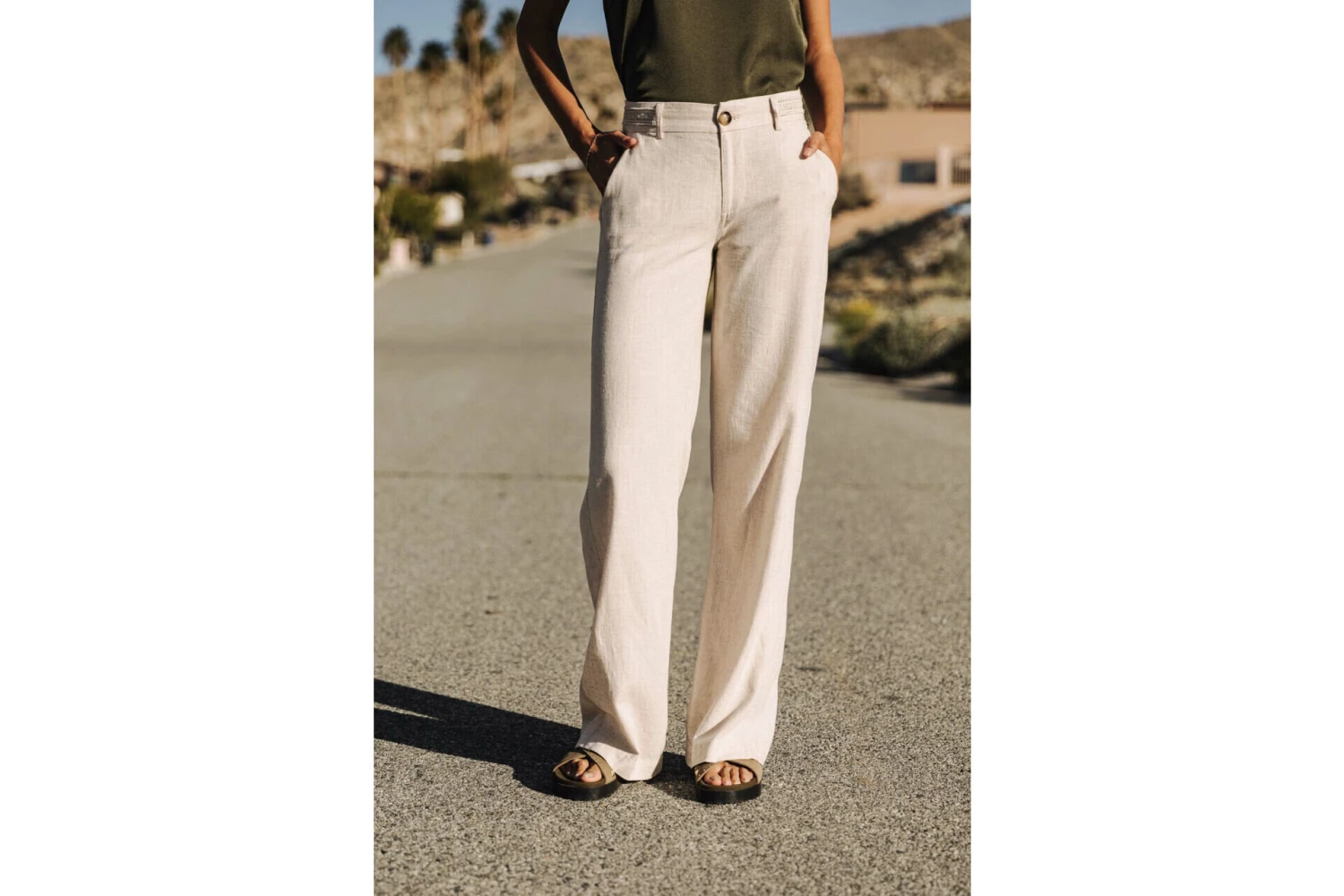 Freeman T. Porter Agatha Plain Linen Pantalon Large Femme, Simply Taupe – Image 11