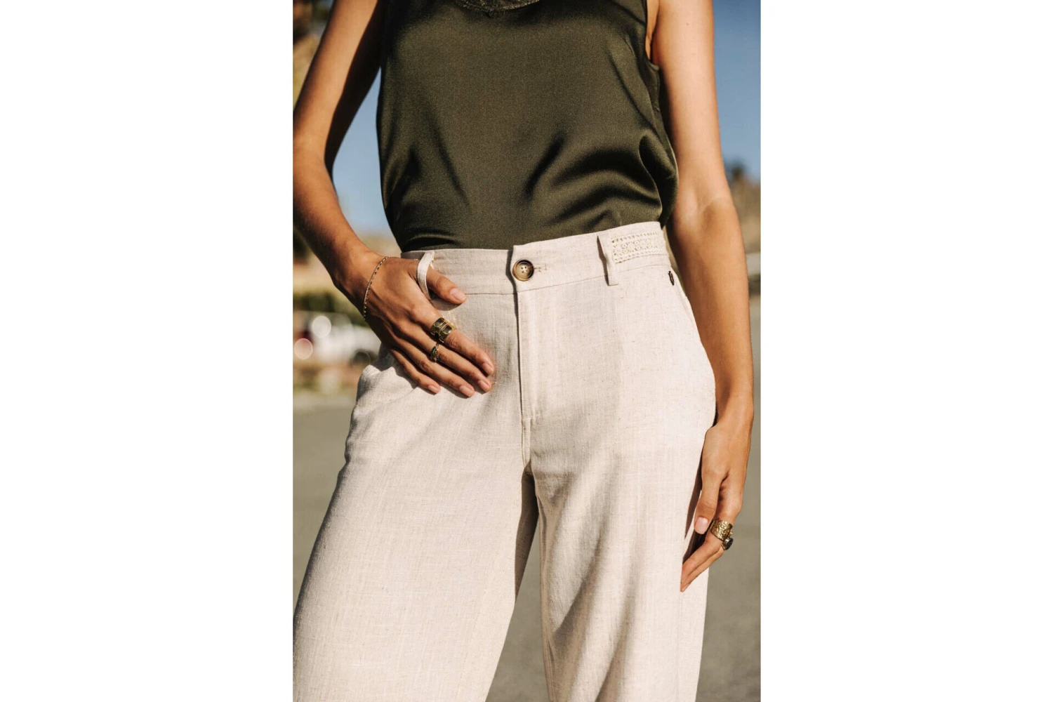 Freeman T. Porter Agatha Plain Linen Pantalon Large Femme, Simply Taupe – Image 12