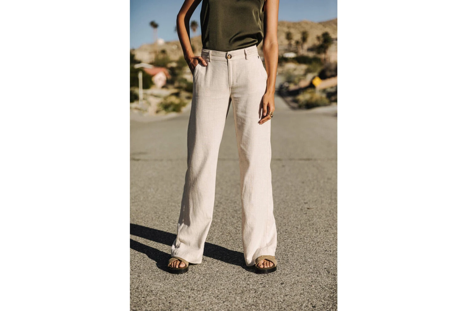 Freeman T. Porter Agatha Plain Linen Pantalon Large Femme, Simply Taupe – Image 3