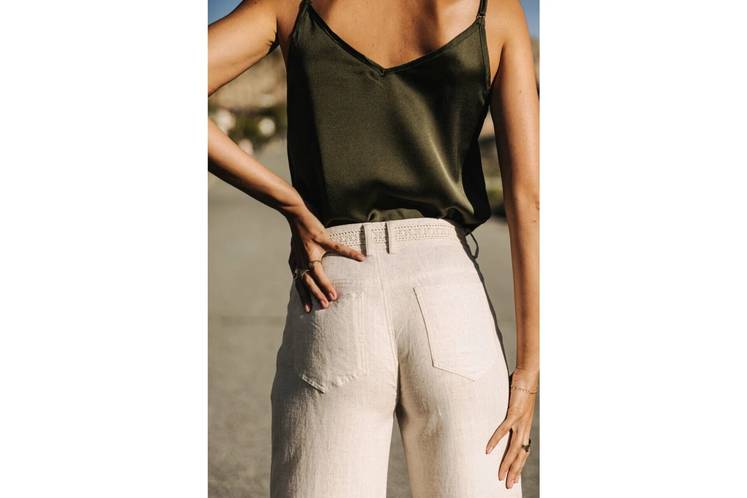 Freeman T. Porter Agatha Plain Linen Pantalon Large Femme, Simply Taupe – Image 5