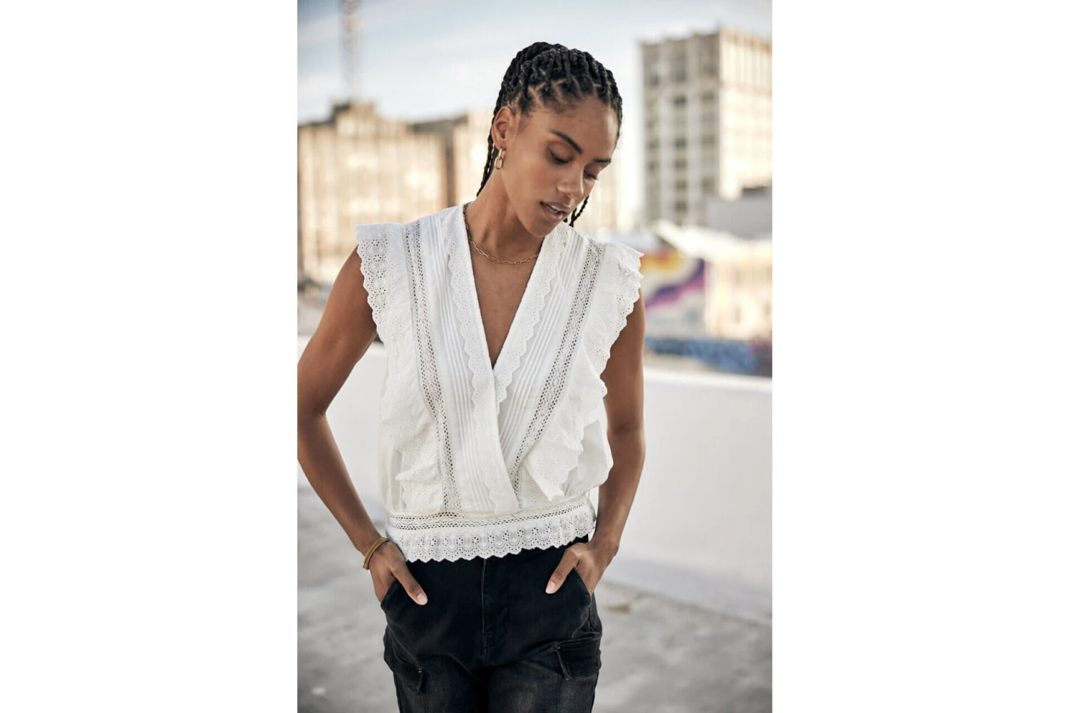 Freeman T. Porter Bernia Lace Top Sans Manches Femme, White – Image 13