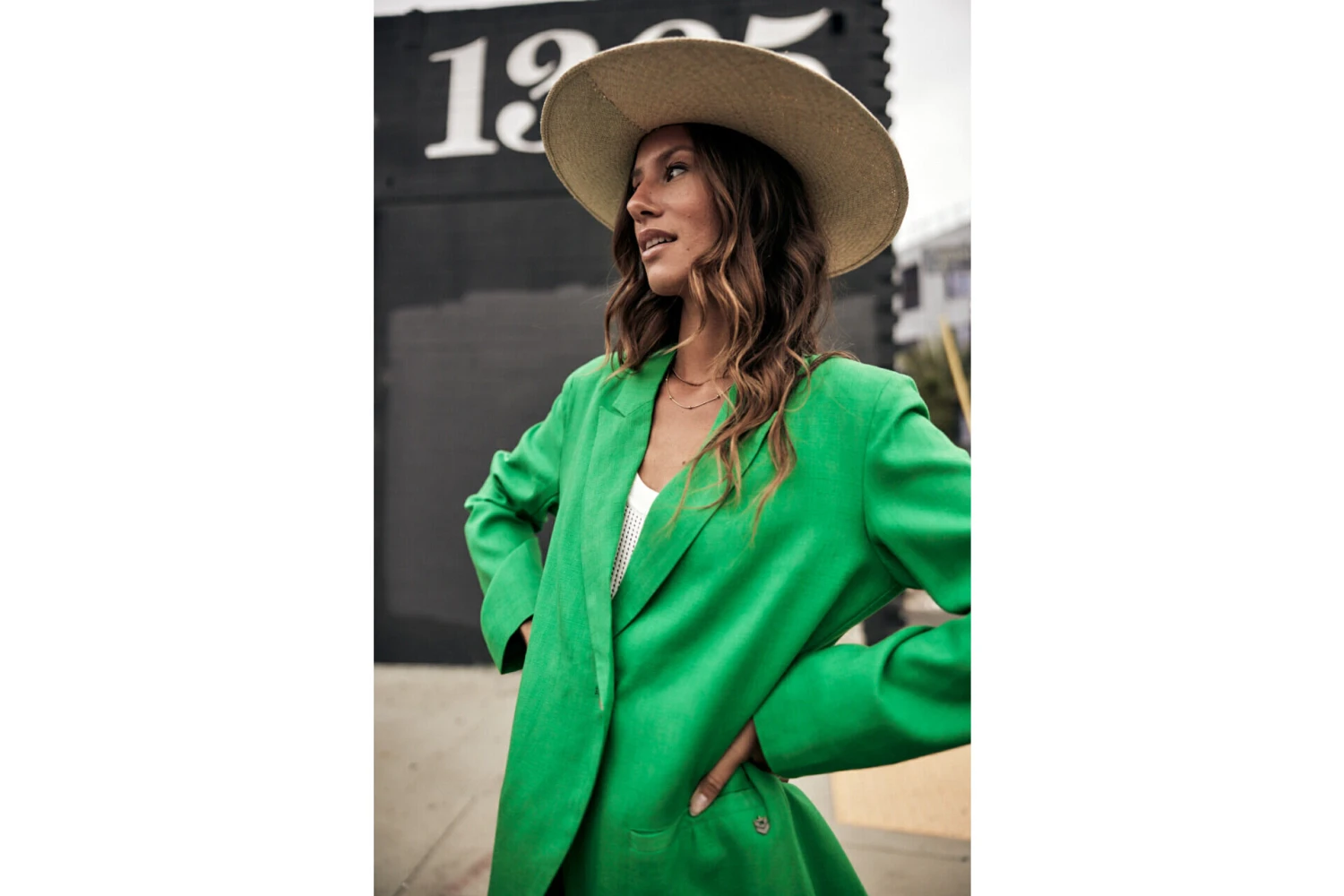 Freeman T. Porter Bernie Plain Linen Blazer Oversize Femme, Jolly Green – Image 2