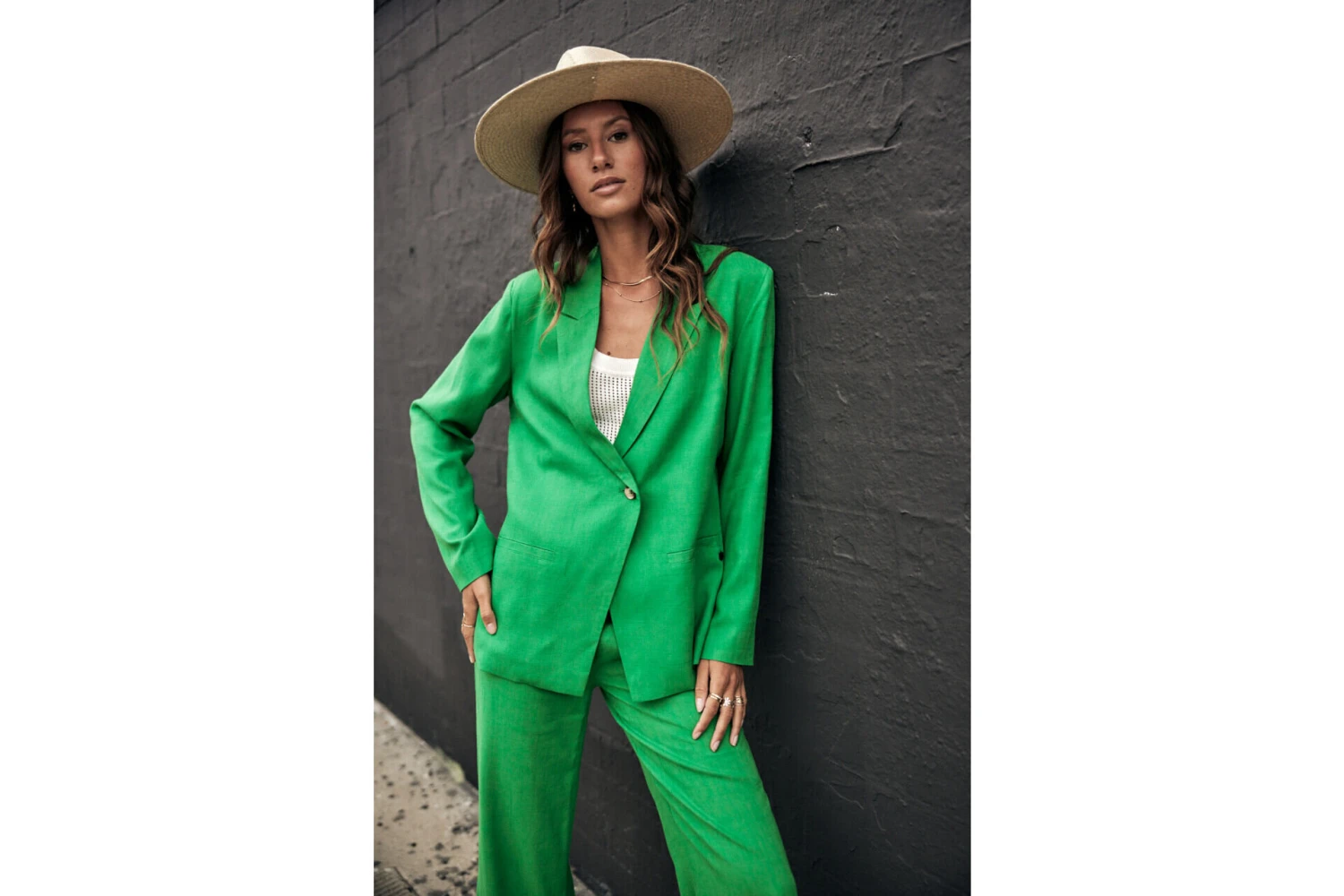Freeman T. Porter Bernie Plain Linen Blazer Oversize Femme, Jolly Green – Image 3