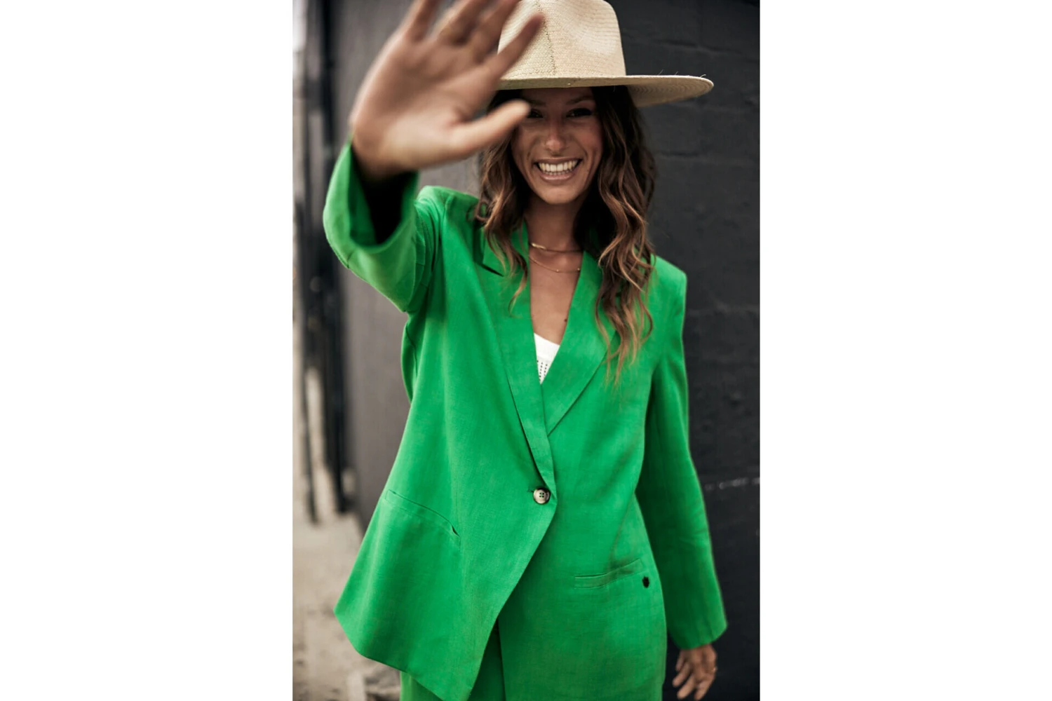 Freeman T. Porter Bernie Plain Linen Blazer Oversize Femme, Jolly Green – Image 4
