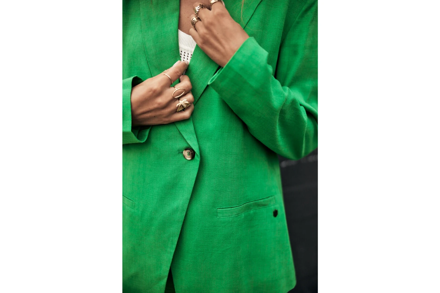 Freeman T. Porter Bernie Plain Linen Blazer Oversize Femme, Jolly Green – Image 12