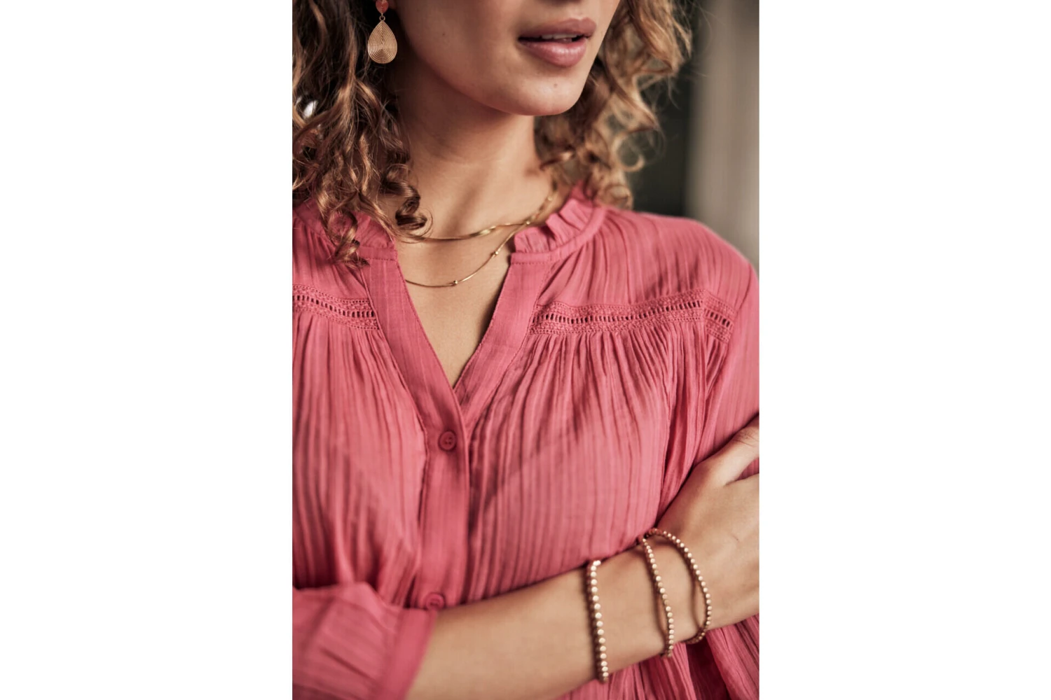 Freeman T. Porter Brune Plain Color Blouse évasée Femme, Holly Berry – Image 2