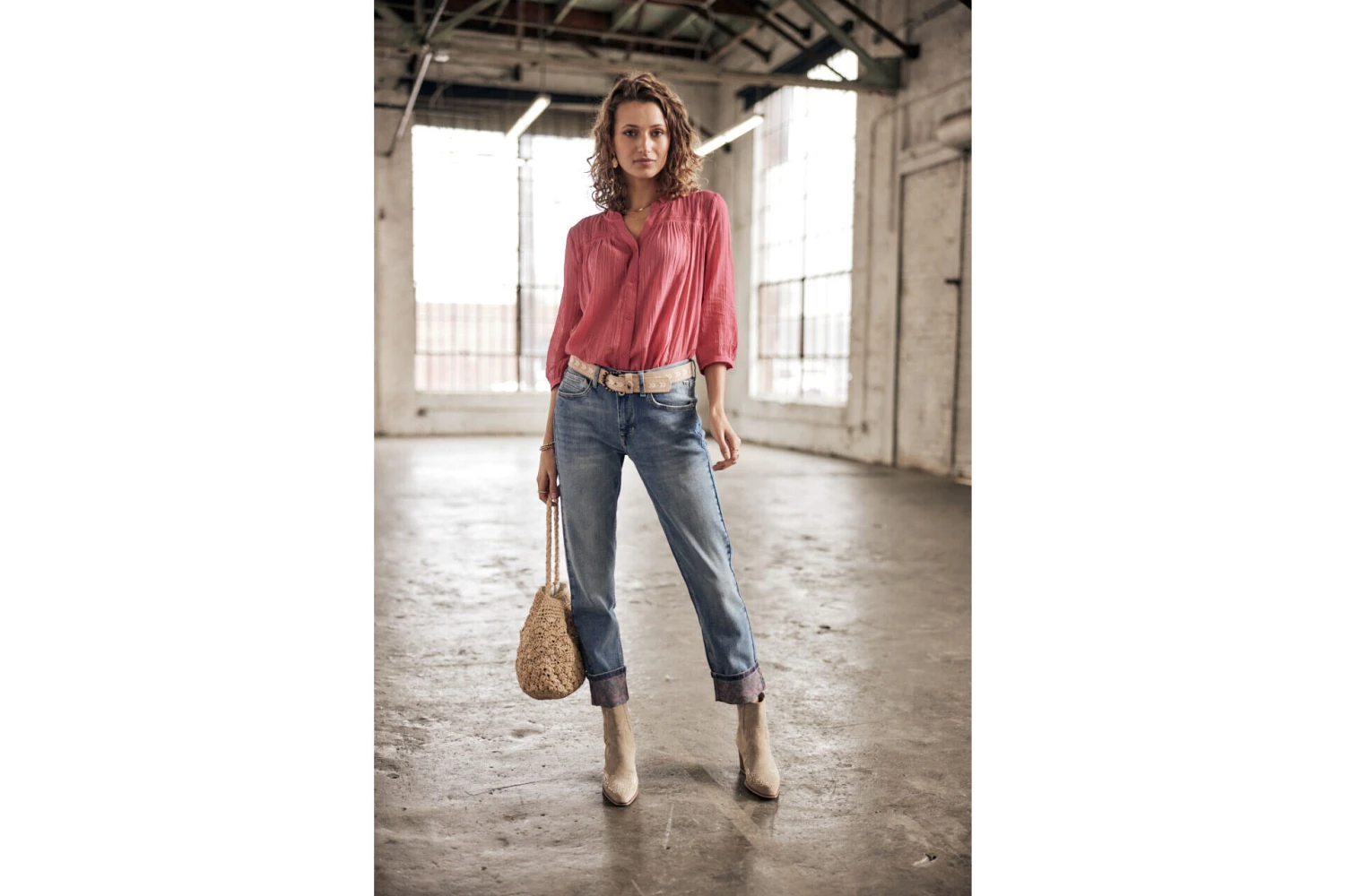 Freeman T. Porter Brune Plain Color Blouse évasée Femme, Holly Berry