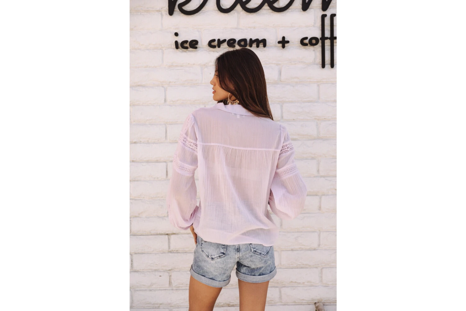 Freeman T. Porter Carline Plain Color Chemise Plissée Femme, Lilac – Image 2