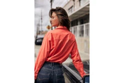 Freeman T. Porter Chella Plain Color Chemise Poche Coton Femme, Hot Coral