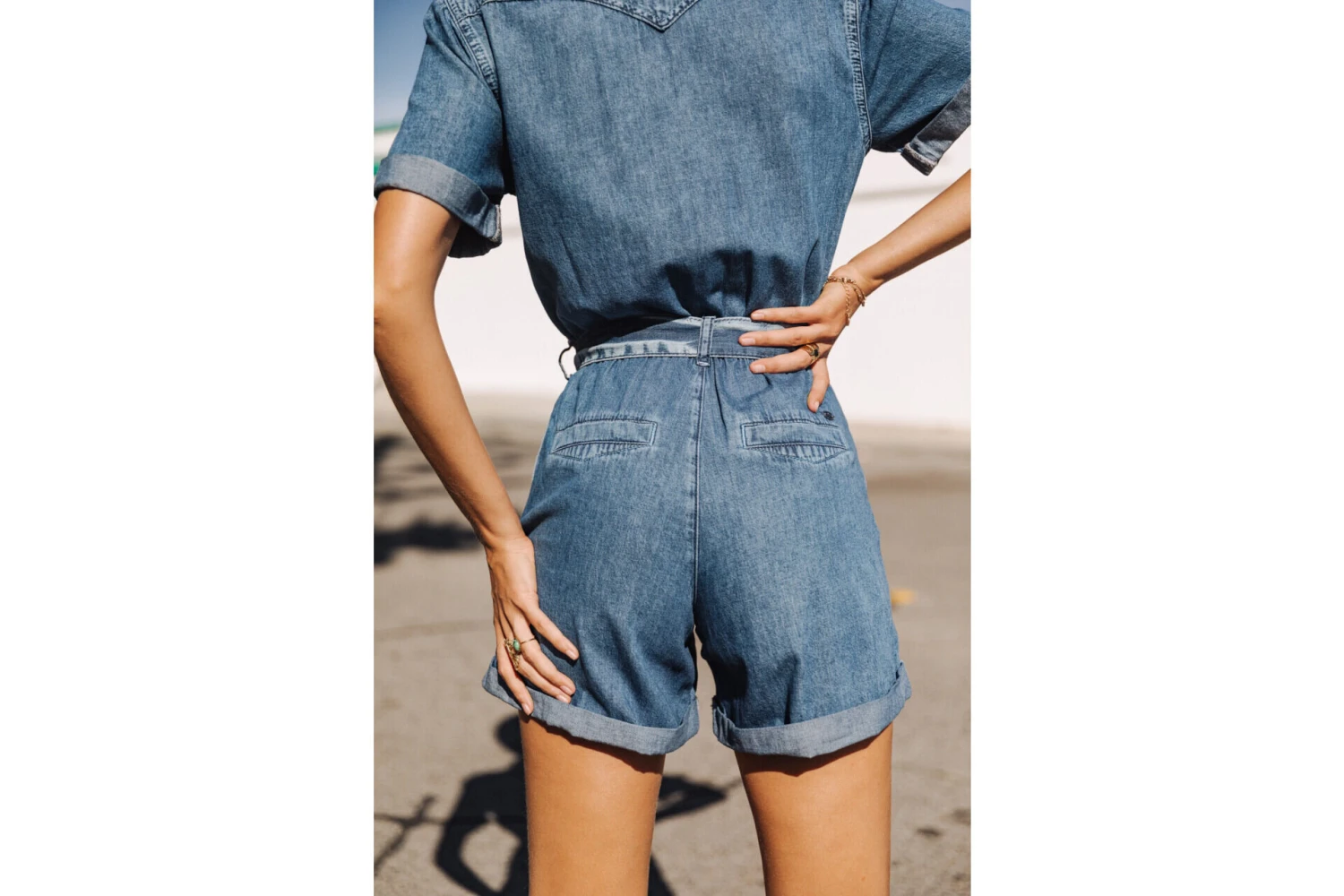 Freeman T. Porter Edna Denim Combishort Manches Courtes Femme, Manzana Med – Image 2