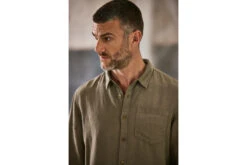 Freeman T. Porter Jeremiah Linen Dip Dye Chemise Manches Longues Homme, Deep Lichen Green