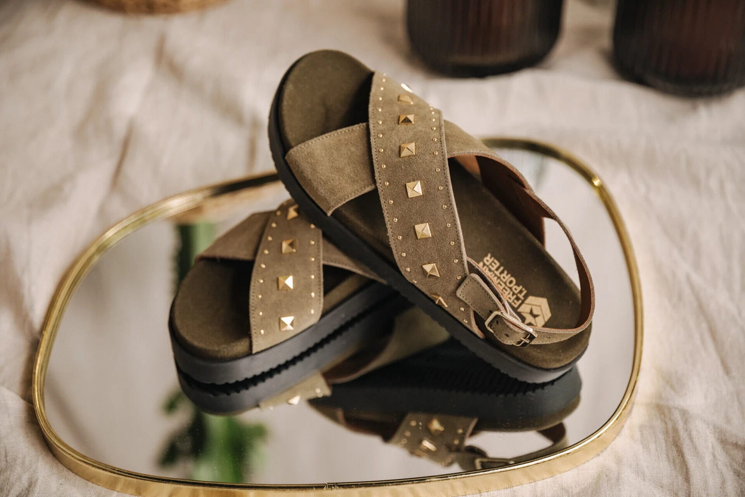 Freeman T. Porter Jule Suede Sandales En Cuir Femme, Truffle – Image 2