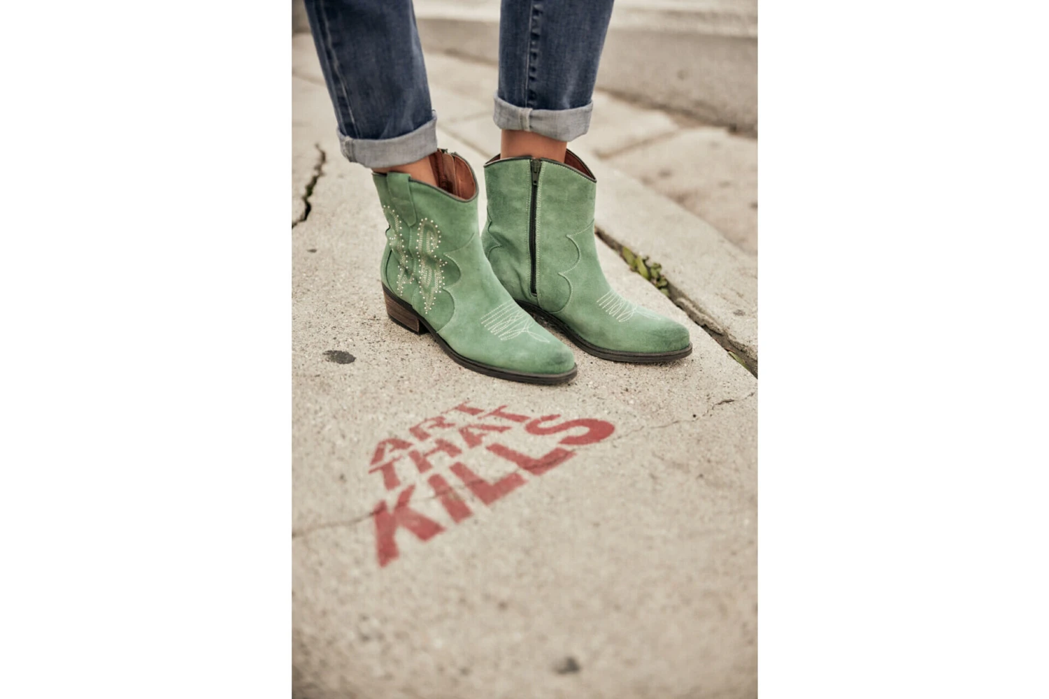 Freeman T. Porter Laurene Suede Boots En Cuir Femme, Sage Green – Image 2