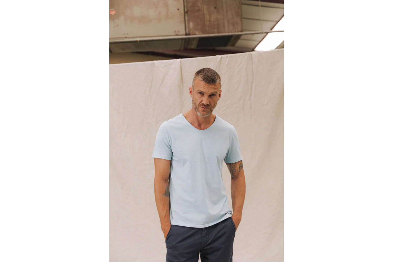 Freeman T. Porter Leandro Kansas T-shirt Col V Homme, Blue Sky – Image 4