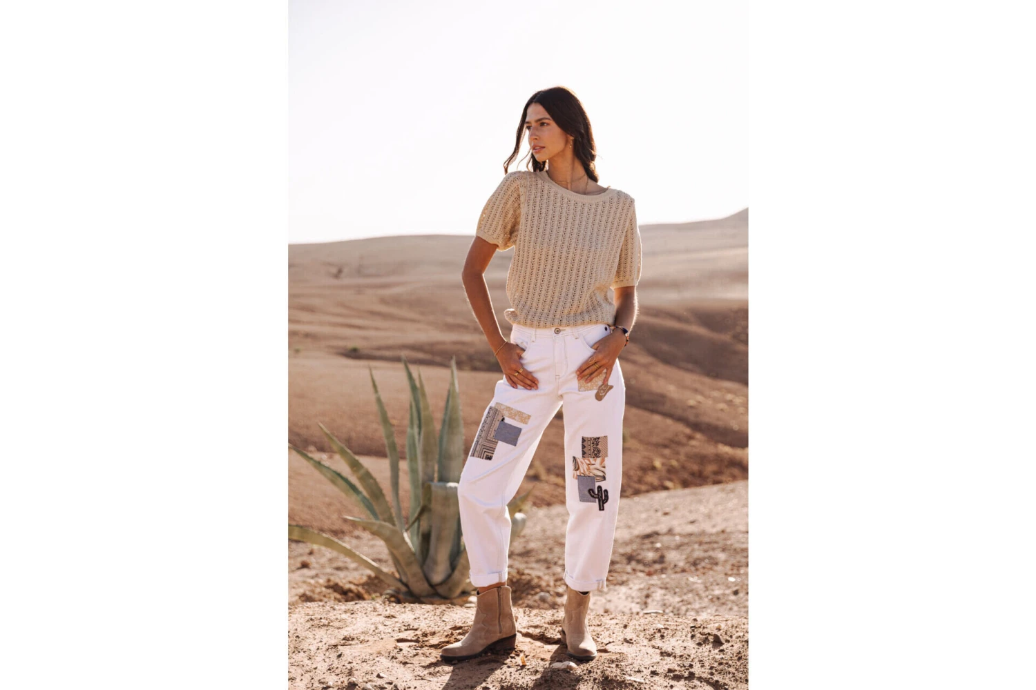 Freeman T. Porter Maeva Andalousia Pantalon Boyfriend Femme, Off White – Image 3