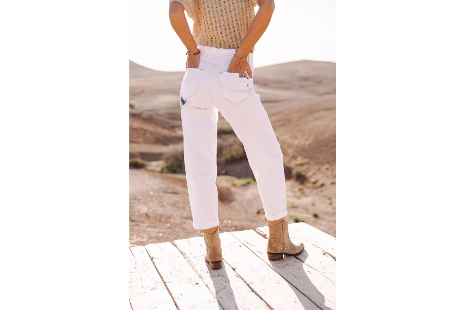 Freeman T. Porter Maeva Andalousia Pantalon Boyfriend Femme, Off White – Image 4