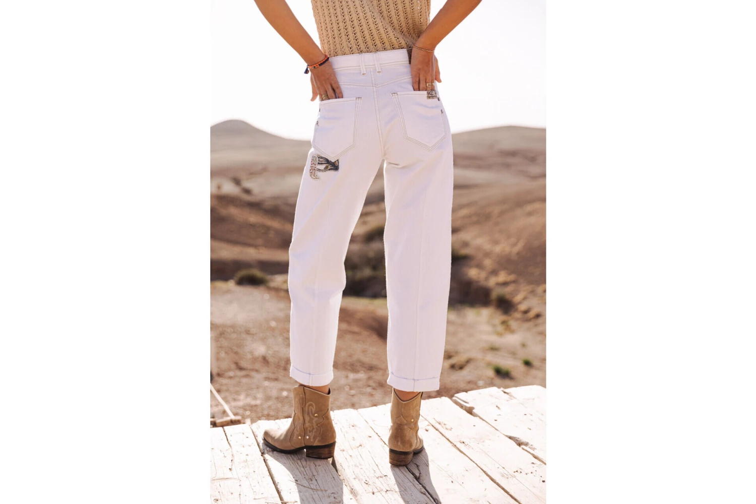 Freeman T. Porter Maeva Andalousia Pantalon Boyfriend Femme, Off White – Image 6