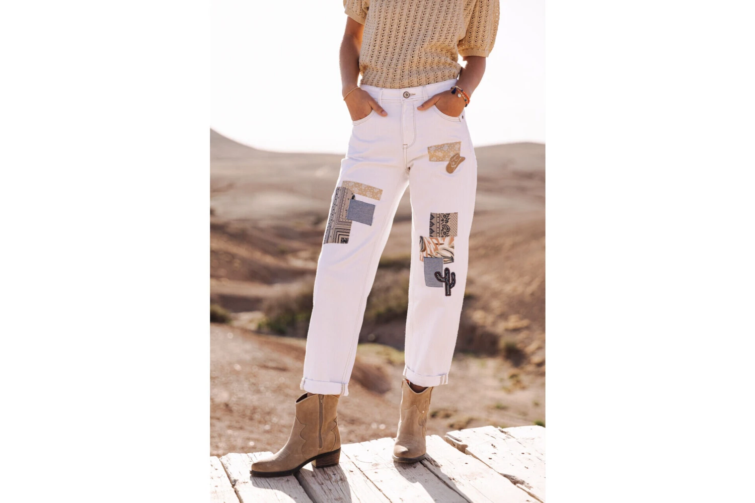 Freeman T. Porter Maeva Andalousia Pantalon Boyfriend Femme, Off White – Image 9