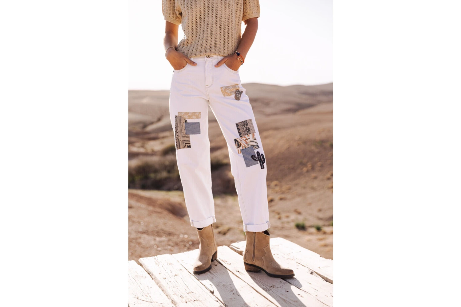 Freeman T. Porter Maeva Andalousia Pantalon Boyfriend Femme, Off White – Image 10