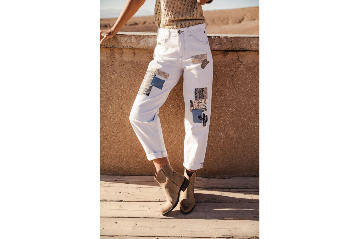 Freeman T. Porter Maeva Andalousia Pantalon Boyfriend Femme, Off White