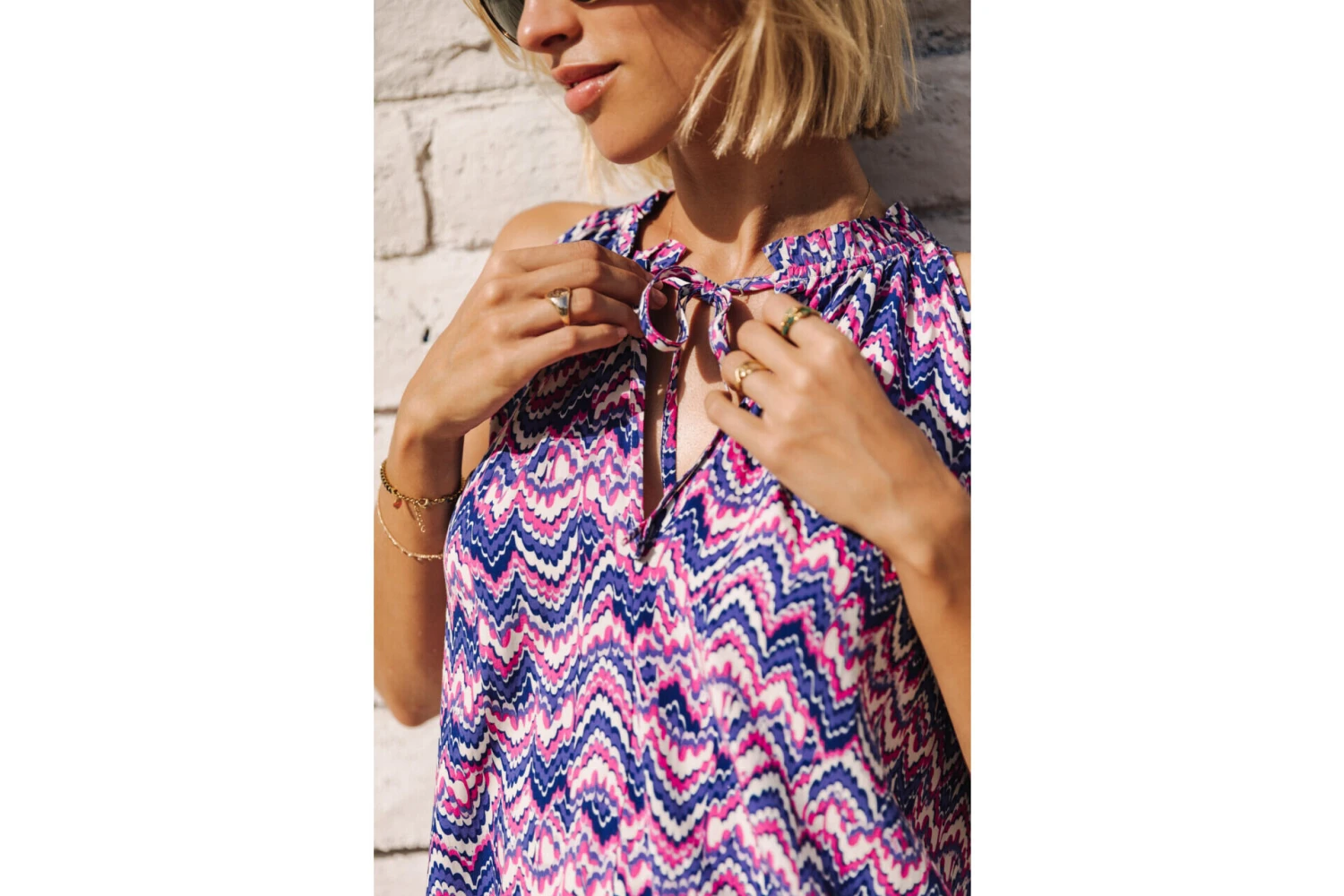 Freeman T. Porter Nell Etnico Top Sans Manches Femme, Blue – Image 3