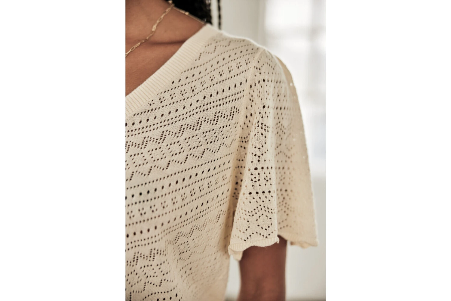 Freeman T. Porter Posie Openwork Pull Manches évasées Femme, Birch – Image 3