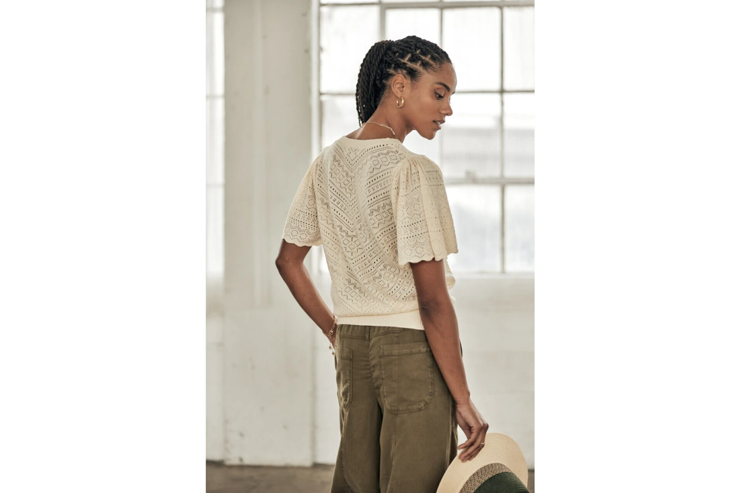 Freeman T. Porter Posie Openwork Pull Manches évasées Femme, Birch – Image 4