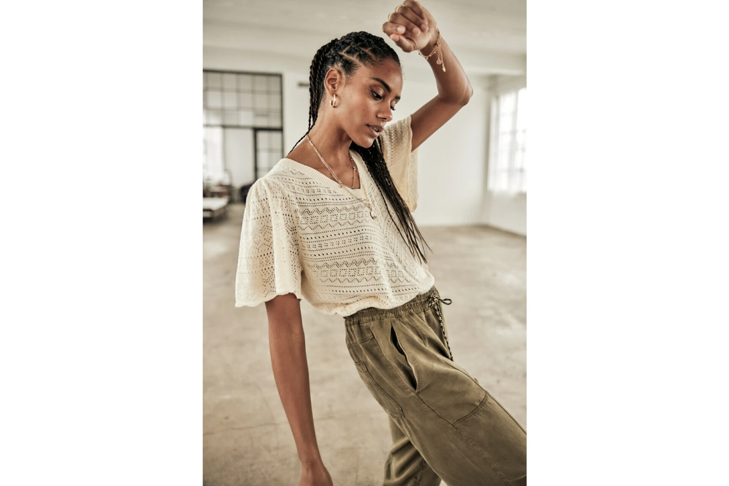 Freeman T. Porter Posie Openwork Pull Manches évasées Femme, Birch – Image 7