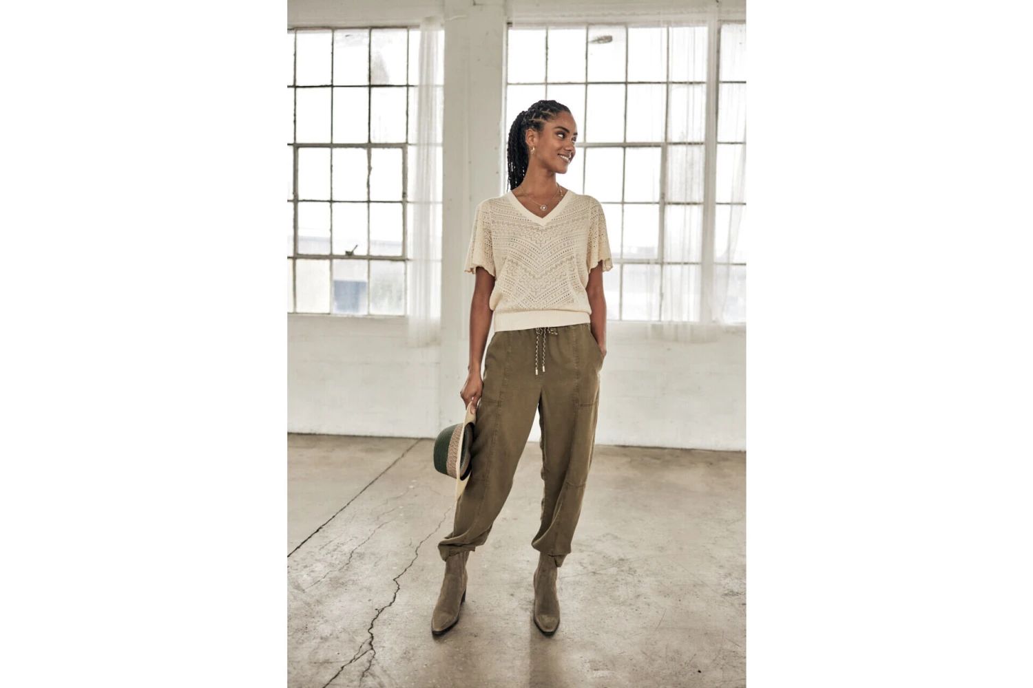 Freeman T. Porter Posie Openwork Pull Manches évasées Femme, Birch – Image 8