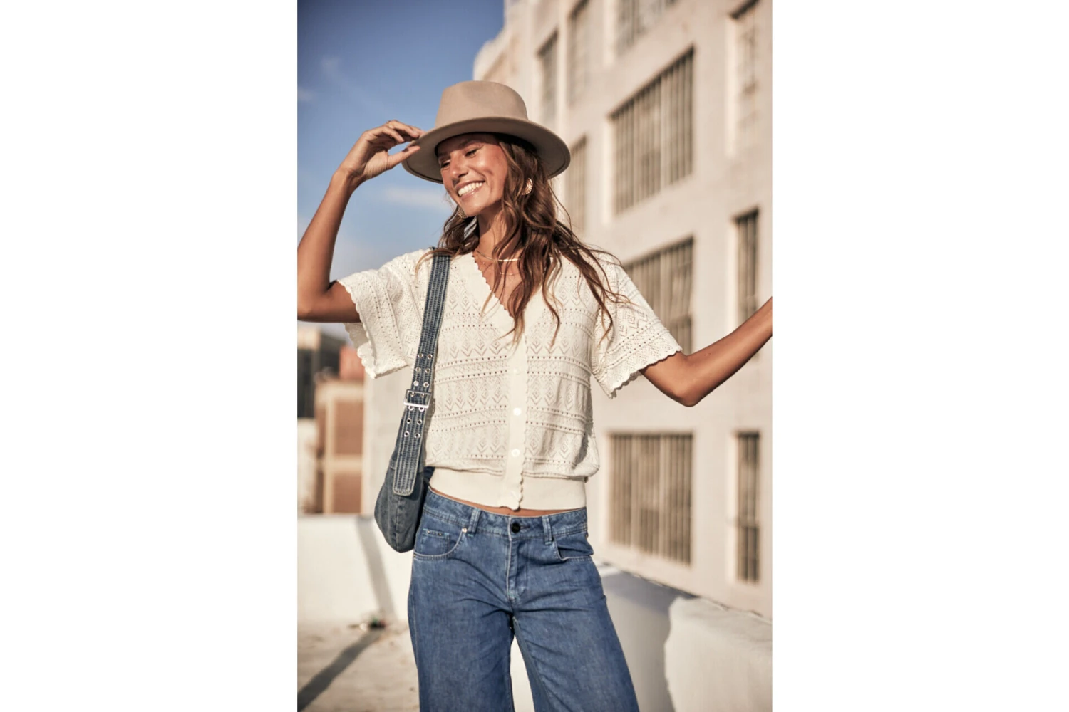 Freeman T. Porter Pradda Cardigan Manches Courtes Femme, Off White – Image 2