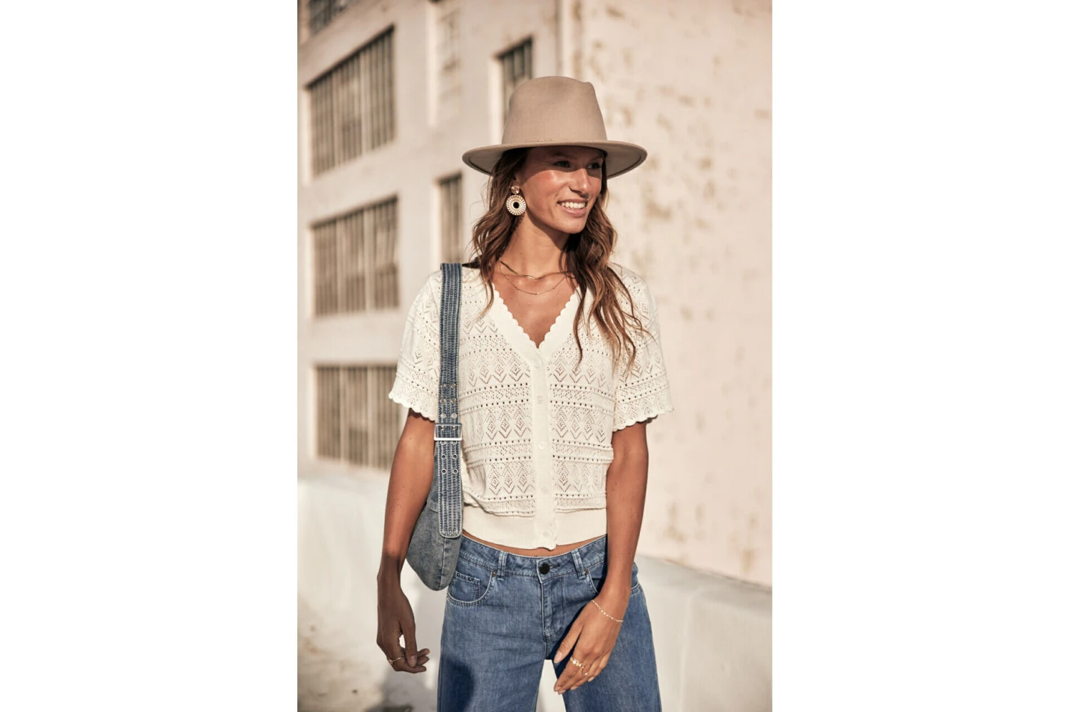 Freeman T. Porter Pradda Cardigan Manches Courtes Femme, Off White – Image 4