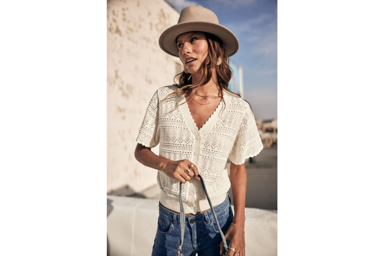 Freeman T. Porter Pradda Cardigan Manches Courtes Femme, Off White – Image 8