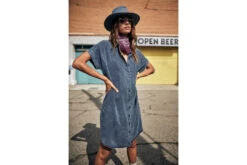 Freeman T. Porter Raffia Plain Robe Chemise Mi-longue Femme, Blue