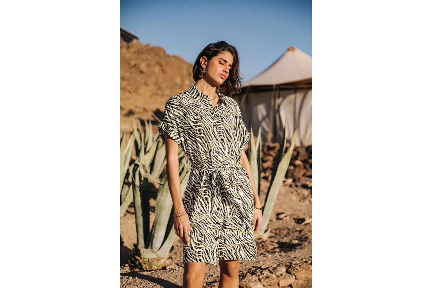 Freeman T. Porter Raffia Tigerly Robe Chemise Mi-longue Femme, Calla Green – Image 4