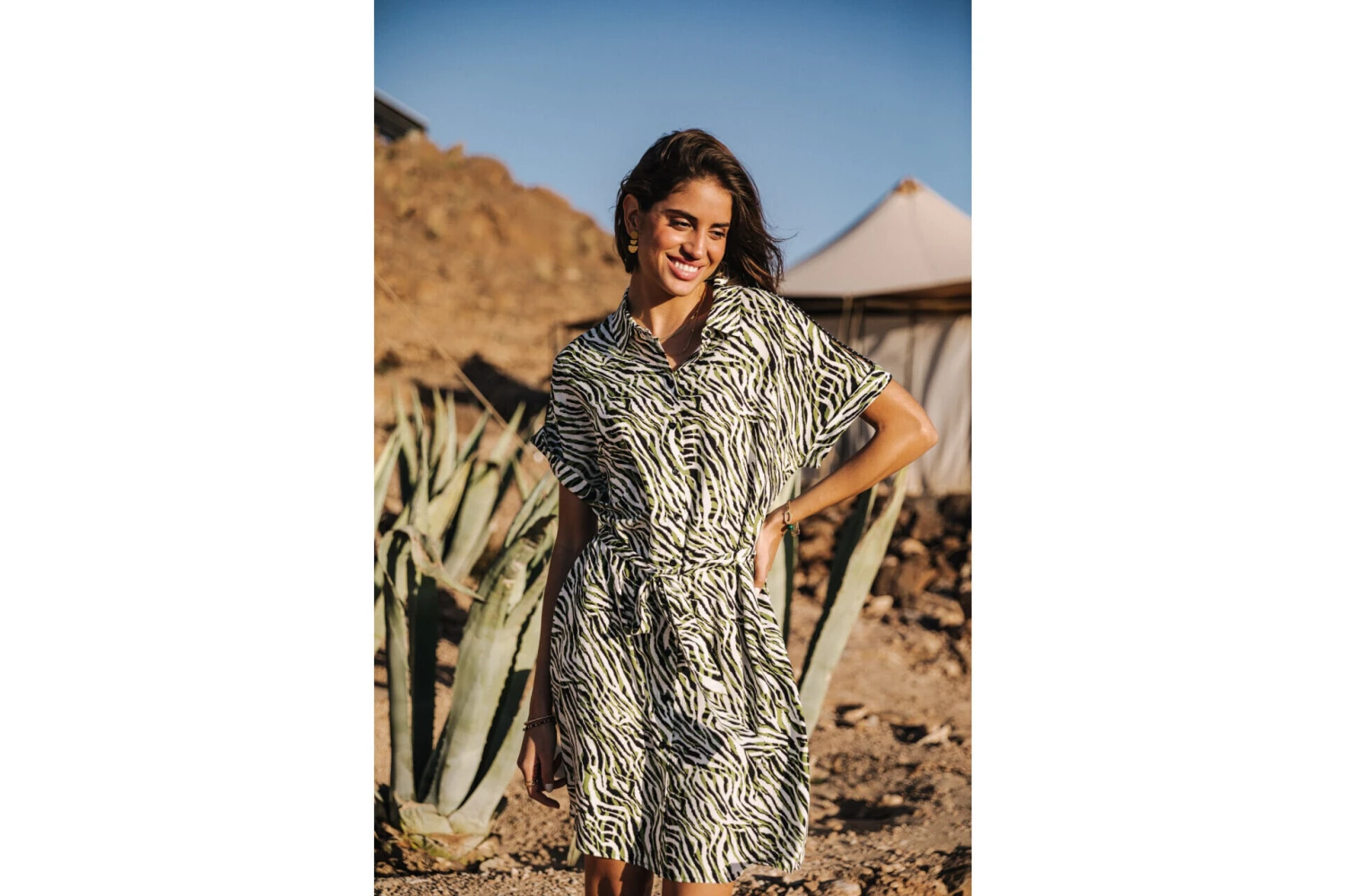 Freeman T. Porter Raffia Tigerly Robe Chemise Mi-longue Femme, Calla Green