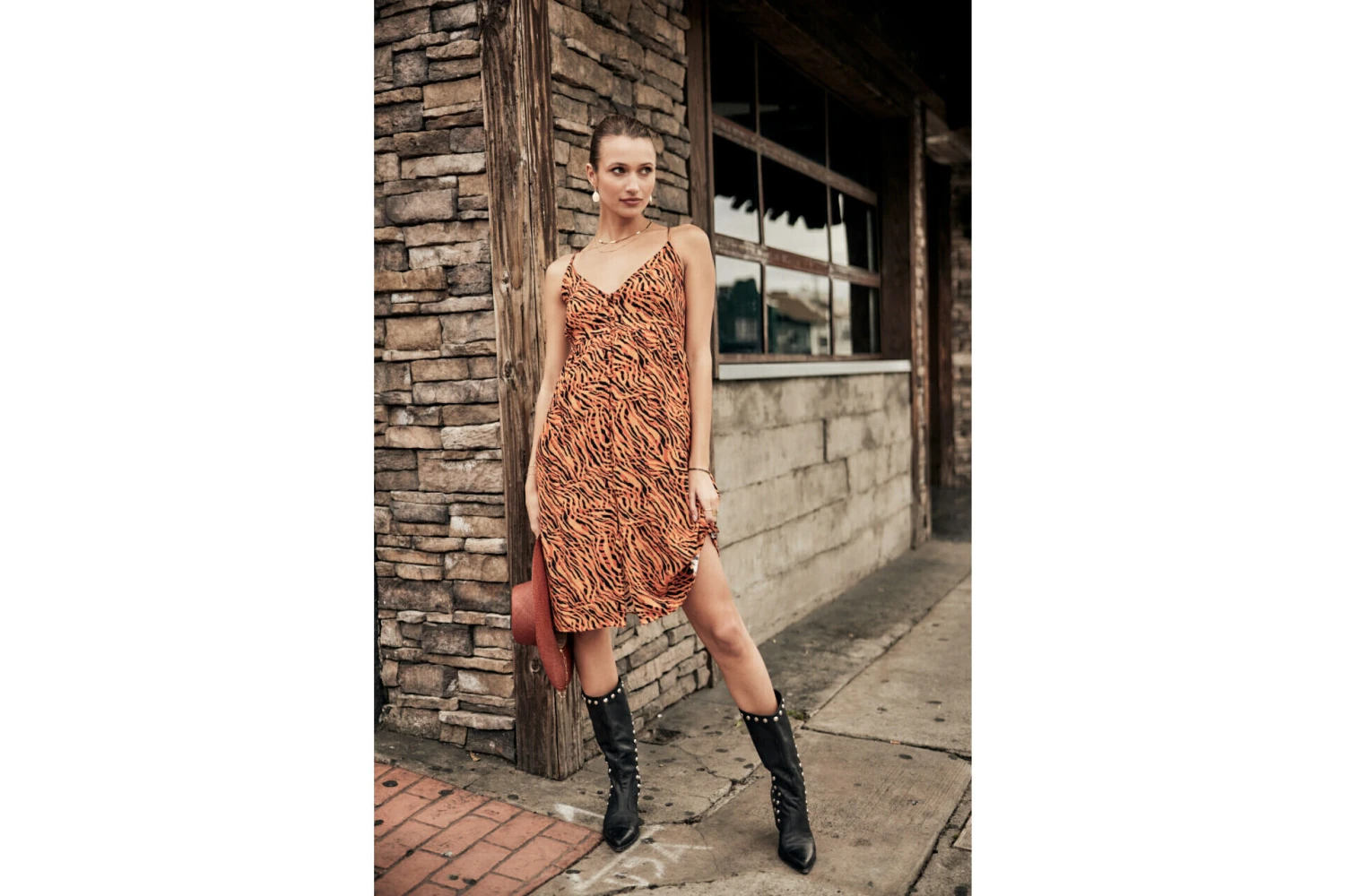 Freeman T. Porter Reny Tigerly Robe Longue à Bretelles Femme, Apricot – Image 10