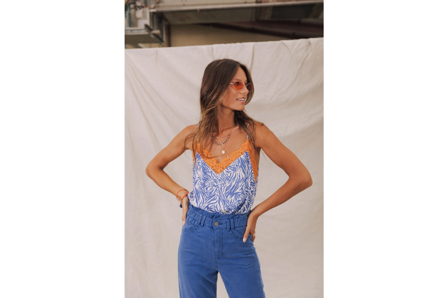 Freeman T. Porter Selia Zebrure Caraco Décolleté Dentelle Femme, Dazzling Blue – Image 3