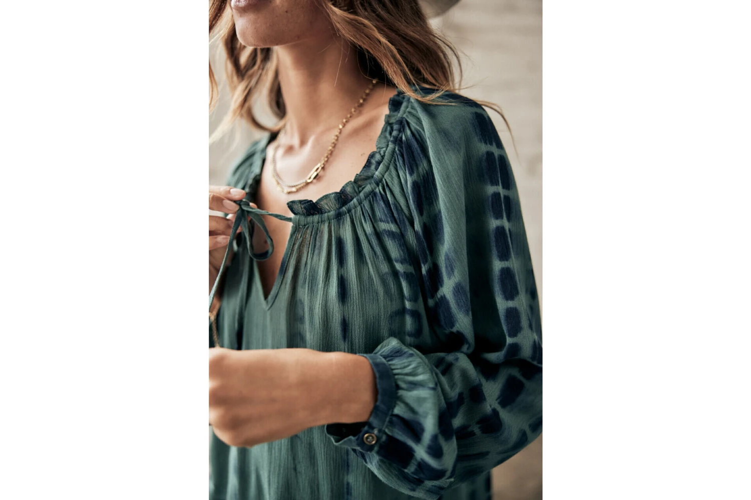 Freeman T. Porter Talma Tie & Dye Blouse Ample Manches Longues Femme, Mallard Green – Image 11