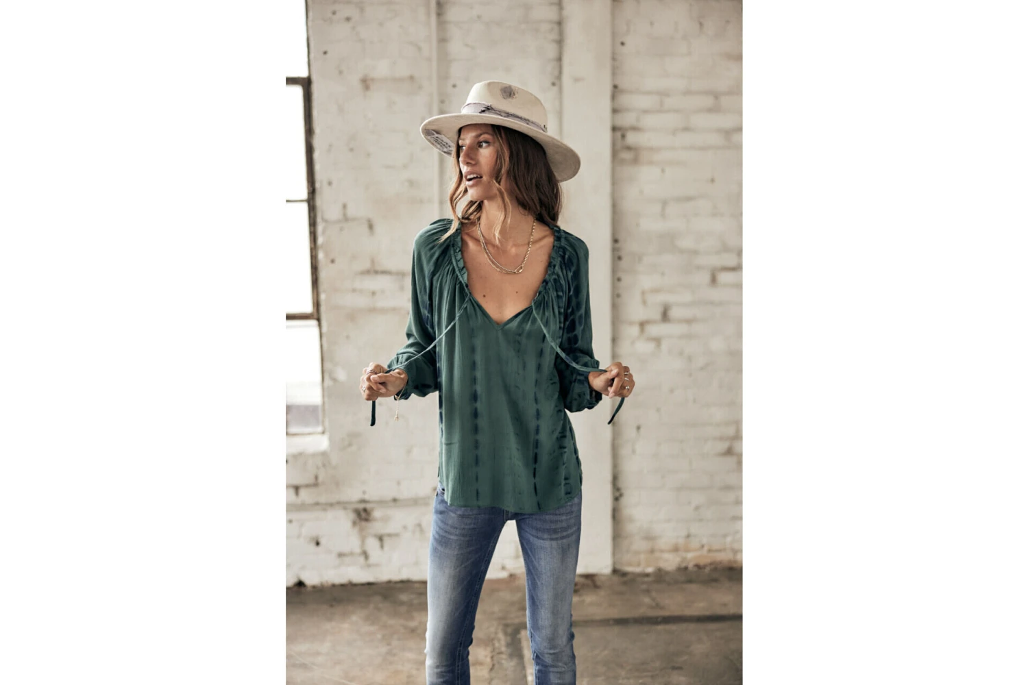 Freeman T. Porter Talma Tie & Dye Blouse Ample Manches Longues Femme, Mallard Green – Image 13
