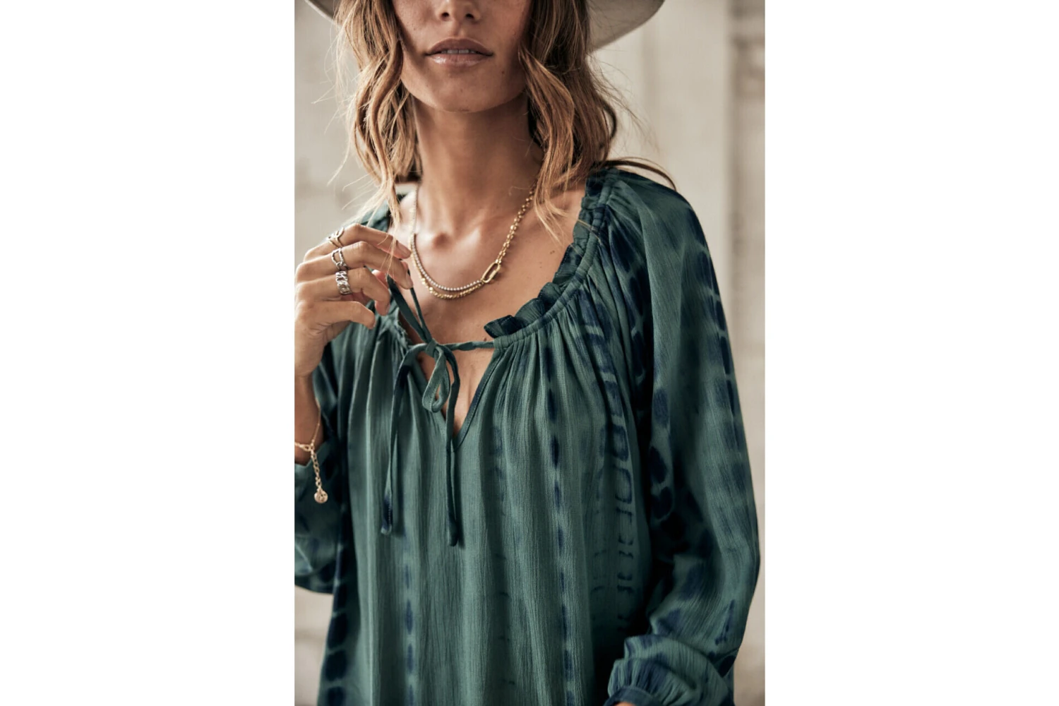 Freeman T. Porter Talma Tie & Dye Blouse Ample Manches Longues Femme, Mallard Green – Image 14