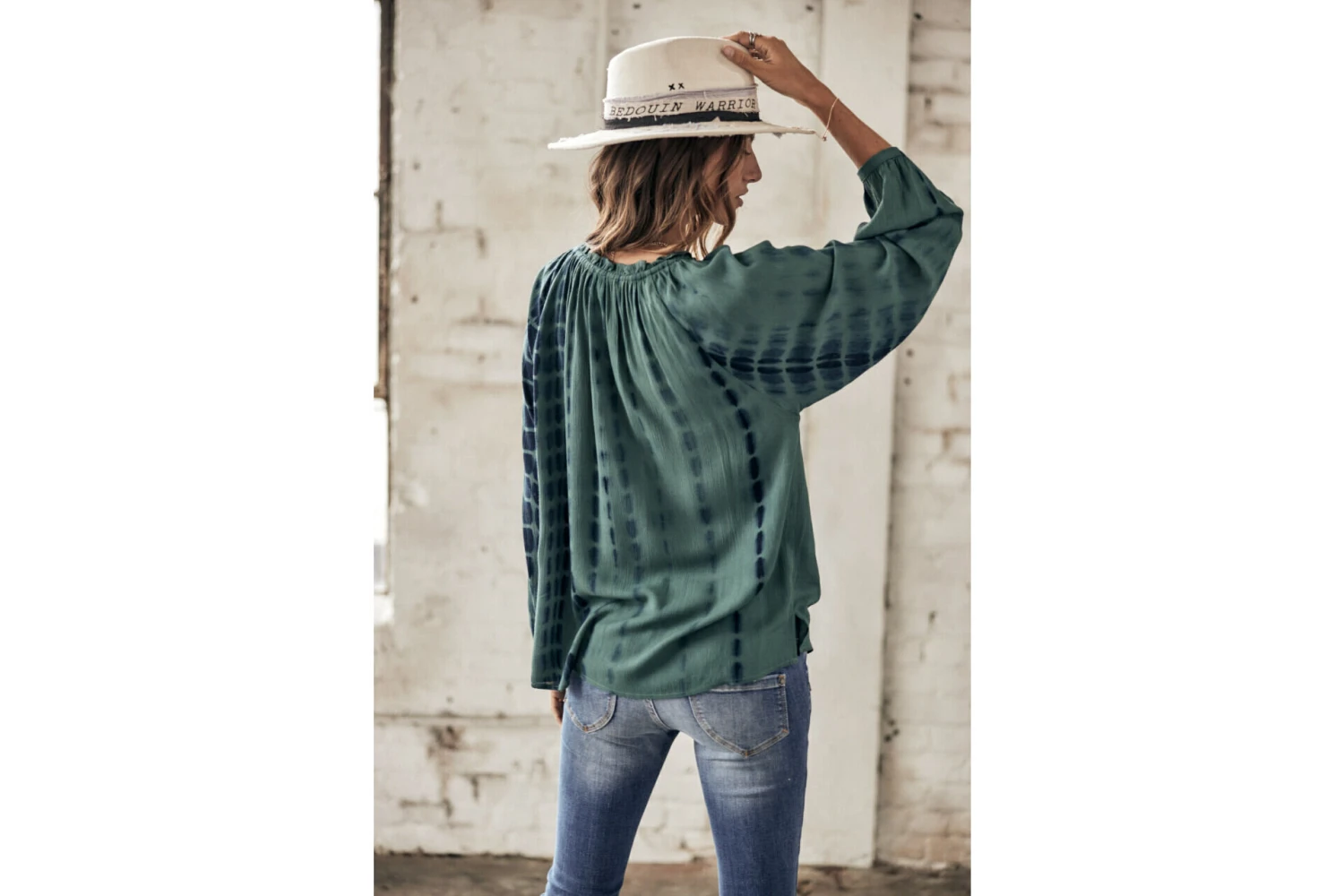 Freeman T. Porter Talma Tie & Dye Blouse Ample Manches Longues Femme, Mallard Green – Image 4
