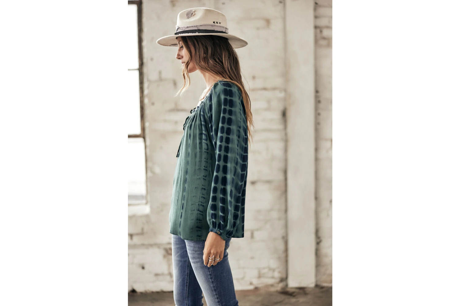 Freeman T. Porter Talma Tie & Dye Blouse Ample Manches Longues Femme, Mallard Green – Image 6