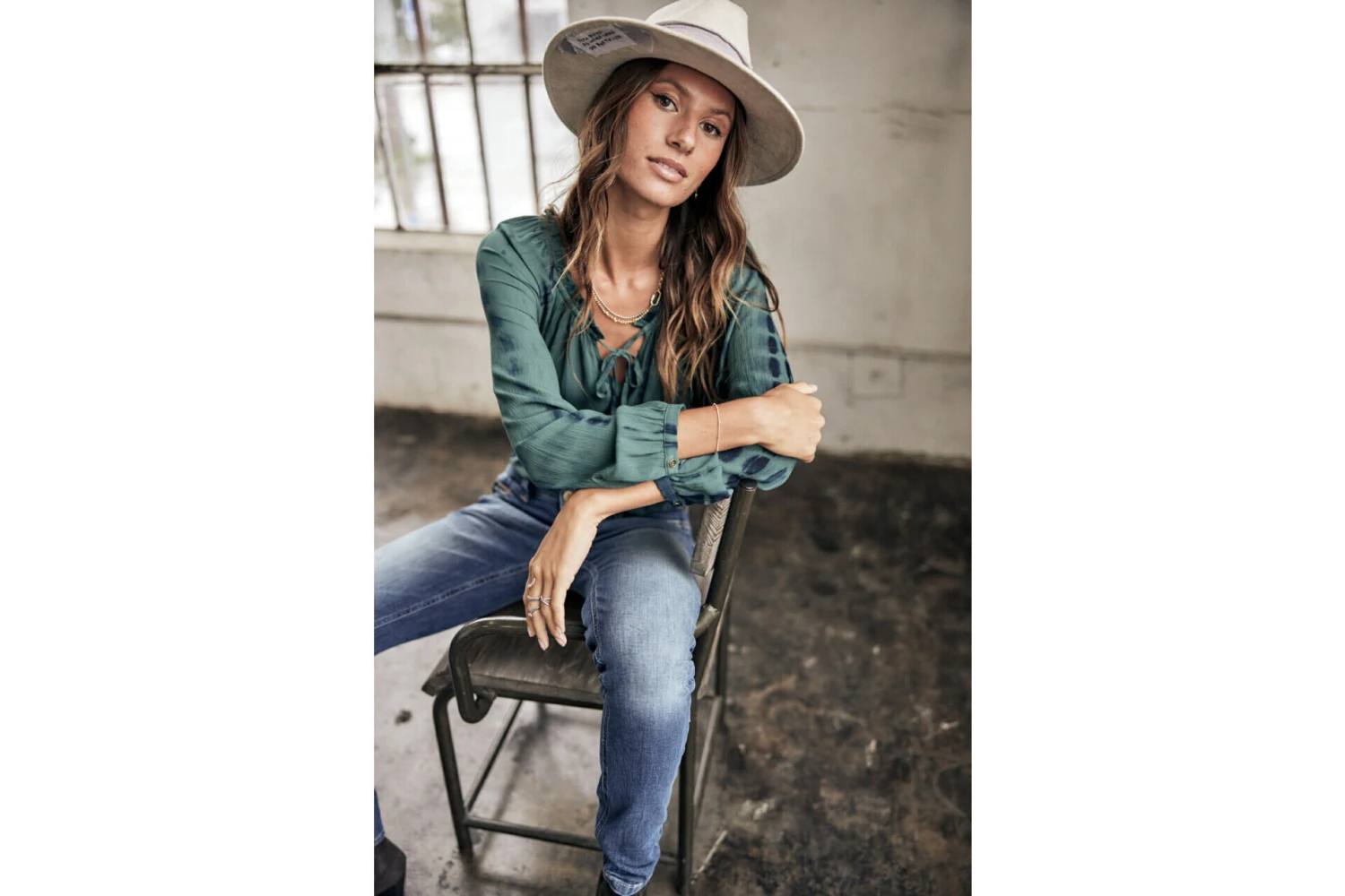 Freeman T. Porter Talma Tie & Dye Blouse Ample Manches Longues Femme, Mallard Green – Image 8