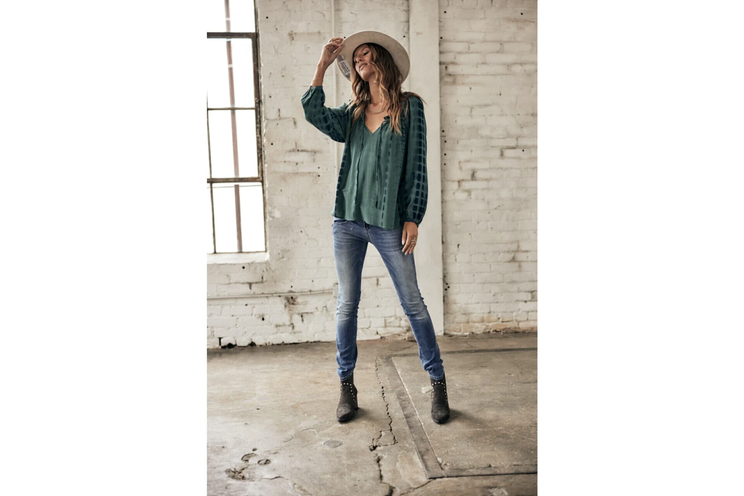Freeman T. Porter Talma Tie & Dye Blouse Ample Manches Longues Femme, Mallard Green – Image 9