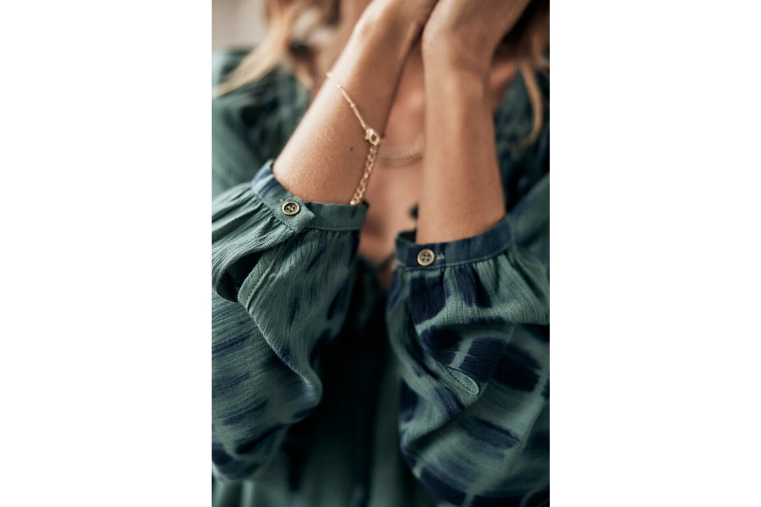 Freeman T. Porter Talma Tie & Dye Blouse Ample Manches Longues Femme, Mallard Green