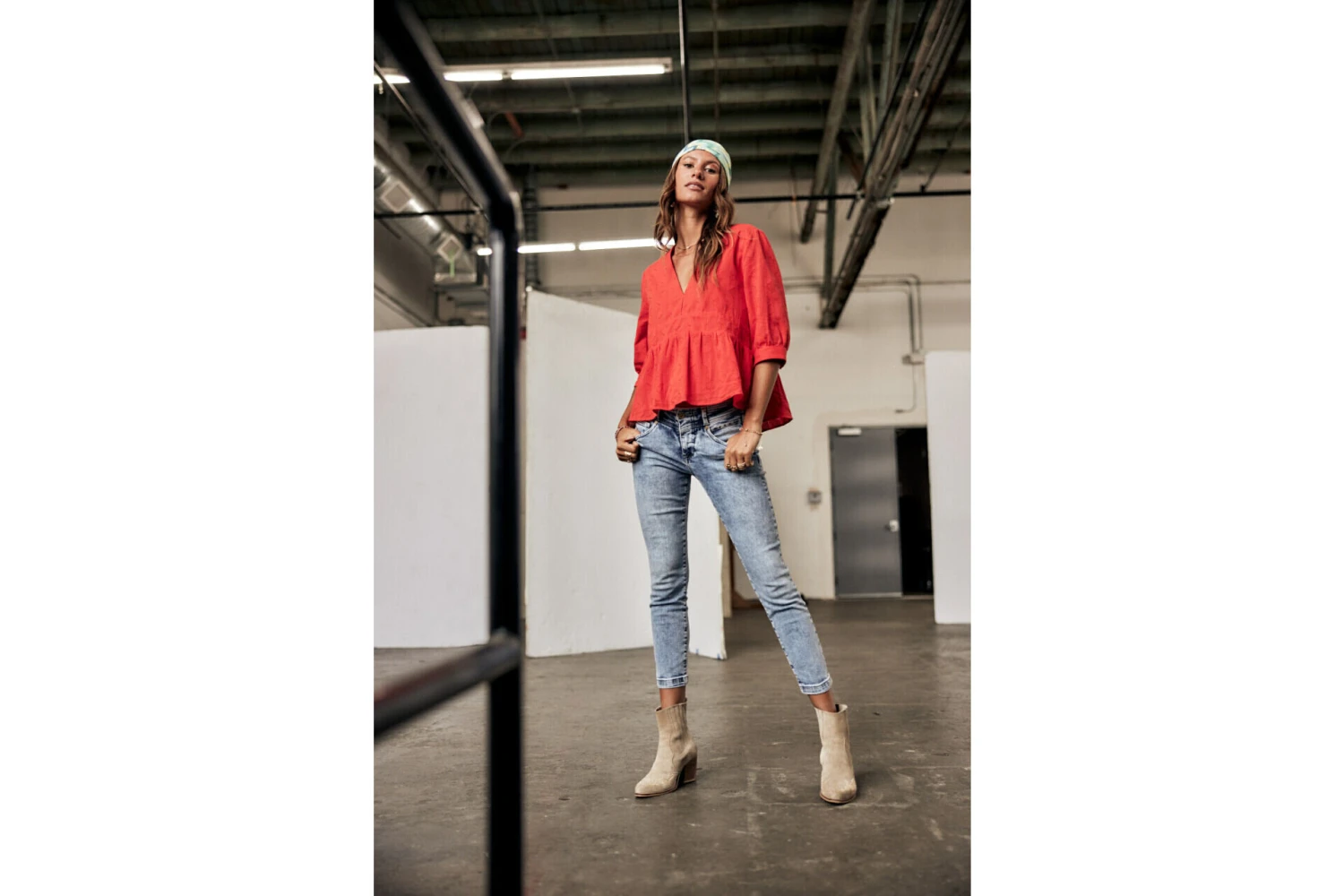 Freeman T. Porter Telinda Plain Color Blouse Ample Décolletée Femme, Fiesta Red – Image 12