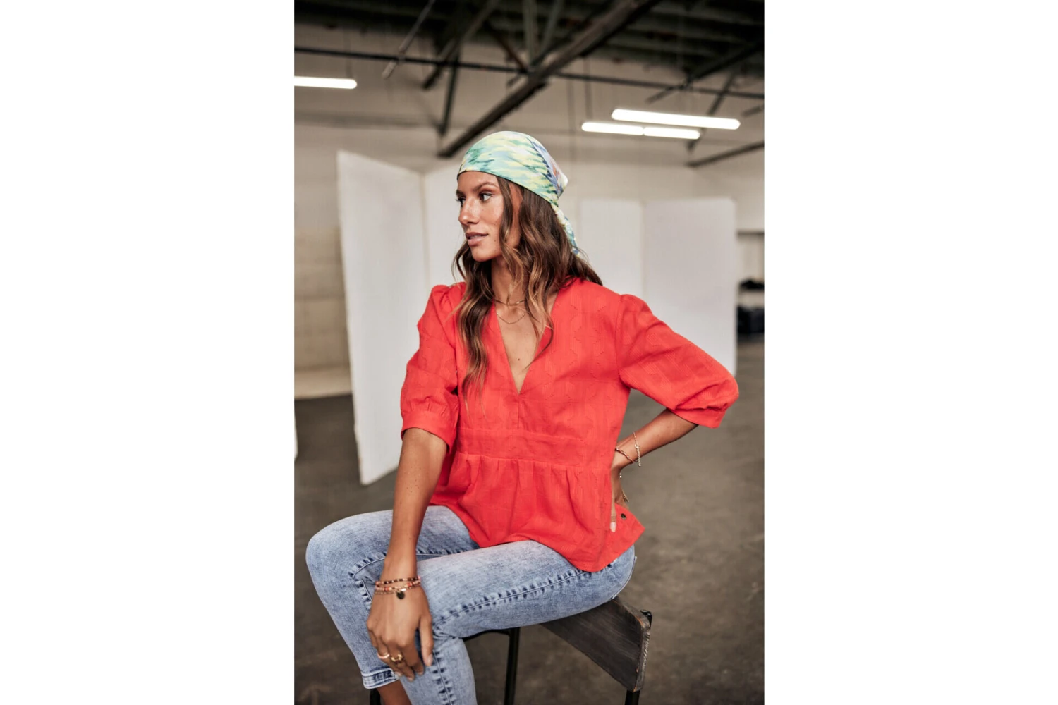 Freeman T. Porter Telinda Plain Color Blouse Ample Décolletée Femme, Fiesta Red – Image 5