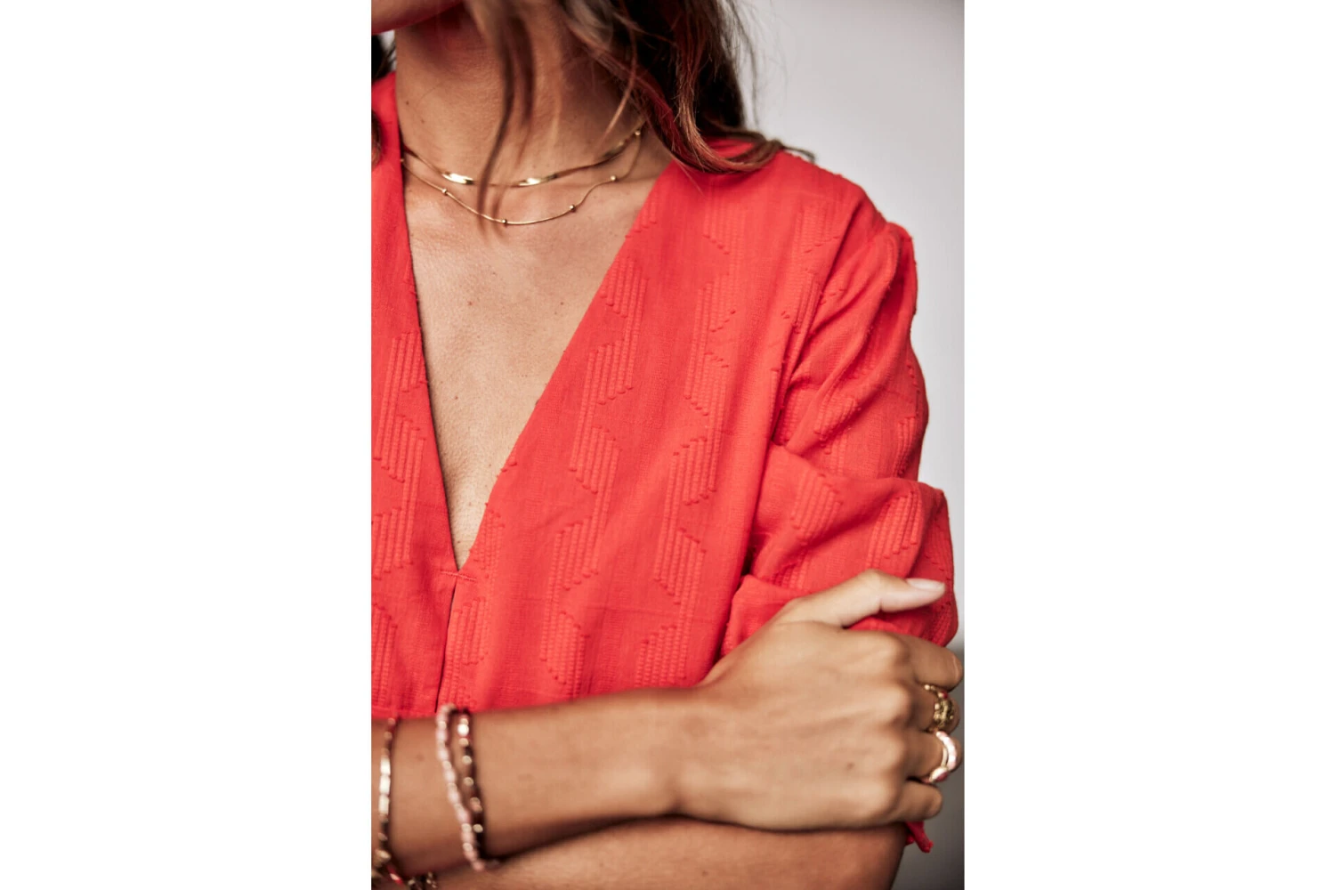 Freeman T. Porter Telinda Plain Color Blouse Ample Décolletée Femme, Fiesta Red – Image 9