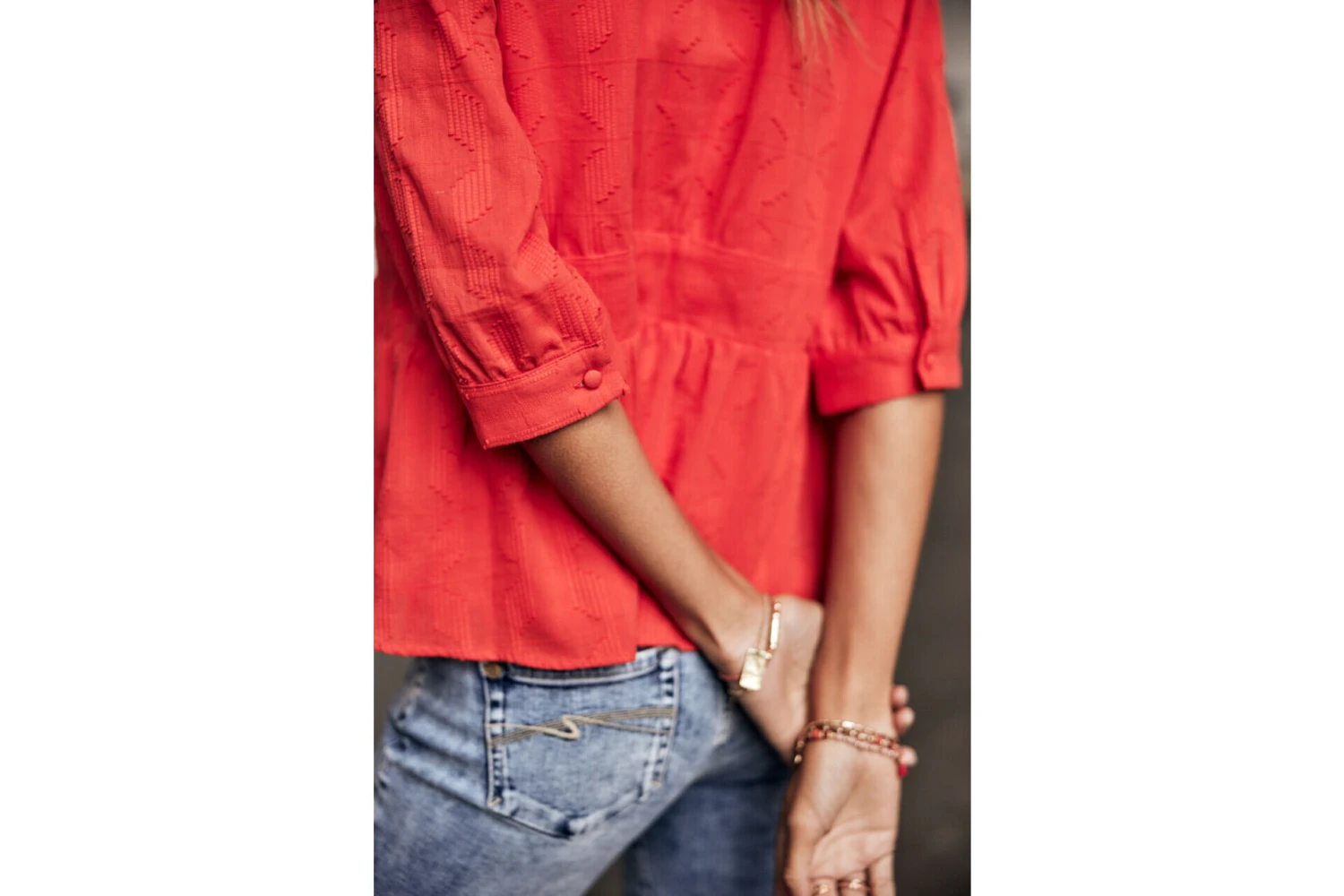 Freeman T. Porter Telinda Plain Color Blouse Ample Décolletée Femme, Fiesta Red – Image 10